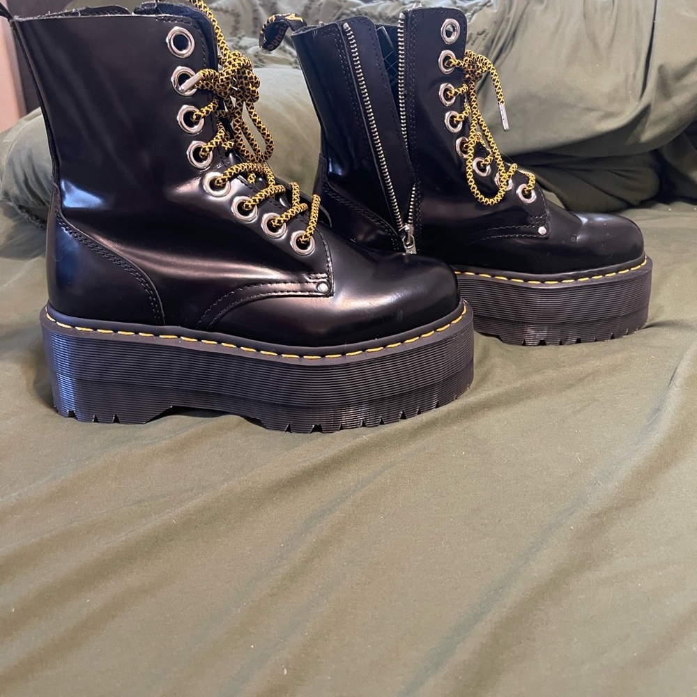 Dr. Martens Black Combat Moto Boots with Platform Sole